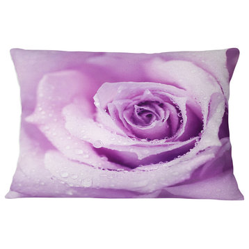 Purple Wet Rose Background Flowers Throw Pillowwork, 12"x20"