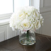 Pure Garden Hydrangea and Rose Floral Arrangement With Vase, Cream