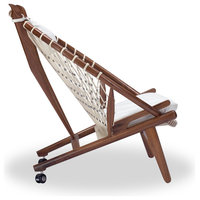 Circle Hoop Modern Lounge Chair, Genuine Italian Leather and Walnut, White