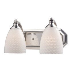 Elk Lighting - Satin Nickel Two-Light Bath Light with White Swirl Glass - Bathroom Vanity Lighting