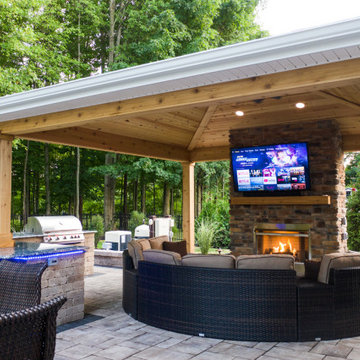 Brunswick Structure, Outdoor Fireplace, Outdoor Kitchen, Paver Patio & Landscape