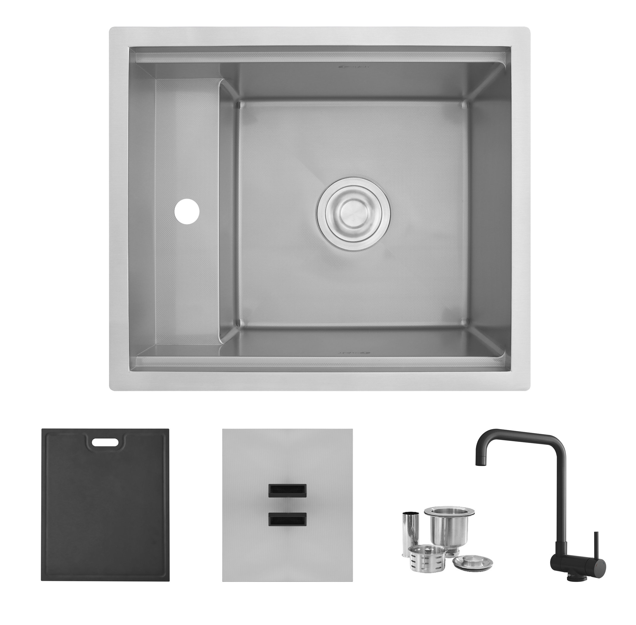 Concealed Dual-Mount Steel Utility Sink 20", 1-Hole Prep Sink, Dura-Tek, Black