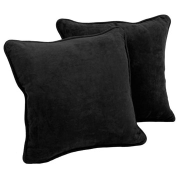 18" Double-Corded Solid Microsuede Square Throw Pillows, Set of 2, Black
