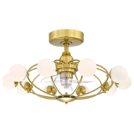 Kerring 32" Indoor Ceiling Fan Clear Blades and LED Brushed Satin Brass