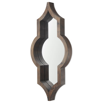 Tamanar Brown Solid Wood Frame Moroccan Inspired Mirror, 34" x 15"