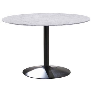 Benzara BM242697 Dining Table With Marble Top and Metal Flared Base, White/Black