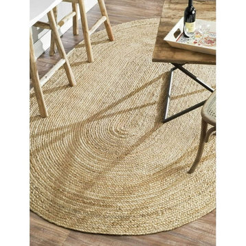 Classic Farmhouse Area Rug, Hand Braided Natural Jute With Oval Shape, 6' X 9'