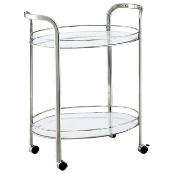 Furniture of America Mathew Contemporary Metal Rounded Design Bar Cart in Chrome