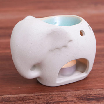 Novica Handmade Sand Elephant Ceramic Oil Warmer