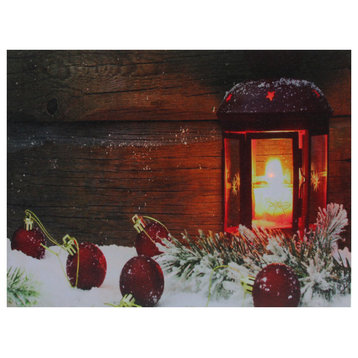 LED Lighted Candle Lantern, the Wintry Outdoors Christmas Canvas Wall Art