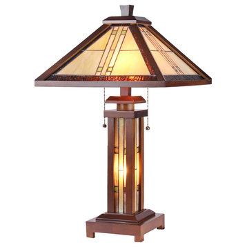 Chloe Lighting Earle Mission 3 Light Double Lit Wooden Table Lamp