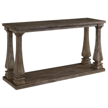 Vintage Console Table, Column Support & Large Top, Distressed Weathered Gray