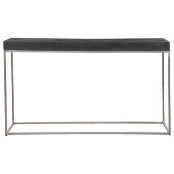 Modern Minimalist Black Concrete Silver Console Table 54" Wide Sleek Block