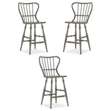 Home Square Dining Room Spindle Back Bar Stool in Speckled Gray - Set of 3