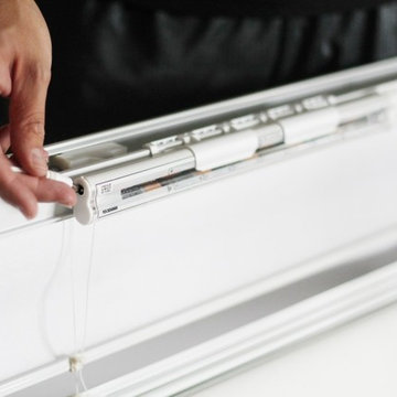 Motorized Blinds Update Modern Great Room