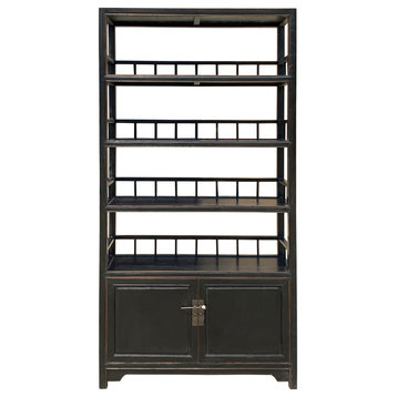 Chinese Distressed Black Display Bookcase Curio Cabinet Hcs7279