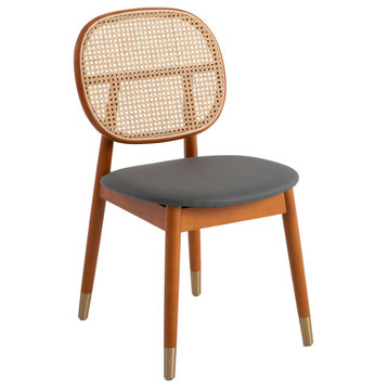 LeisureMod Holbeck Modern Dining Chair with Wood Legs and Wicker Back, Grey