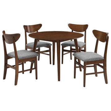 Landon 5-Piece Round Dining Set, Mahogany Table, 4 Wood Chairs