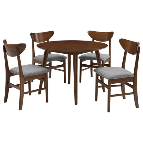 Landon 5-Piece Round Dining Set, Mahogany Table, 4 Wood Chairs