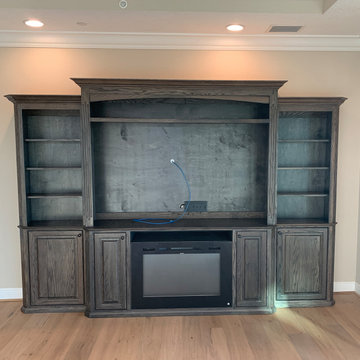 Warm Toffee Traditional Entertainment Center with Fireplace Cabinet & Hutch