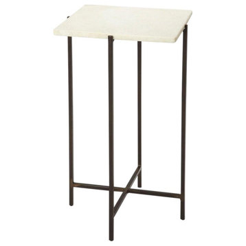 Accent Table Modern Contemporary Square Distressed White Iron M