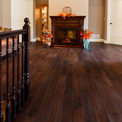 Espresso Hickory Floors with Fireplace - Hardwood Flooring