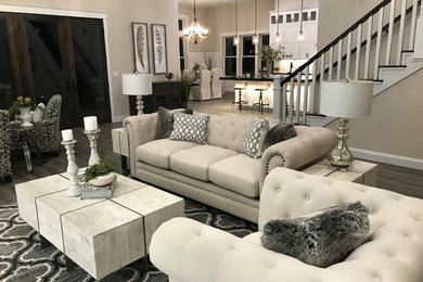 Large transitional open concept living room photo in Other
