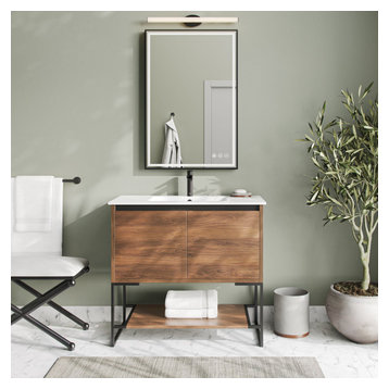 Foundry Bath Vanity, Walnut, 36", Integrated Single Sink, Freestanding