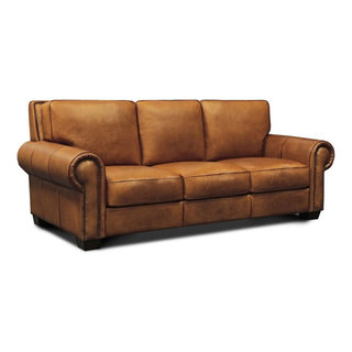 Pemberly Row Top Grain Hand Antiqued Leather Sofa in Tan Brown