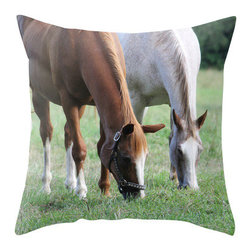 BACK to BASICS - Brown and White Horse in Field, 20x20 - Decorative Pillows