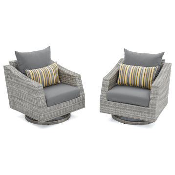 Cannes 2 Piece Aluminum Outdoor Patio Motion Club Chairs, Charcoal Gray