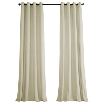 Heritage Plush Velvet Grommet Curtain Single Panel, Au Lait Creme, 50w X 84l