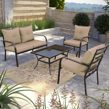 Corliving 4-Piece Speckled Brown And Taupe Patio Conversation Set