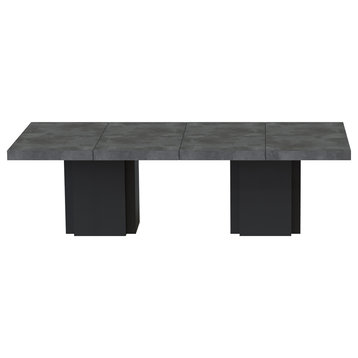 Dusk Dining Table, Faux Concrete/Pure Black, 102", Double Leg