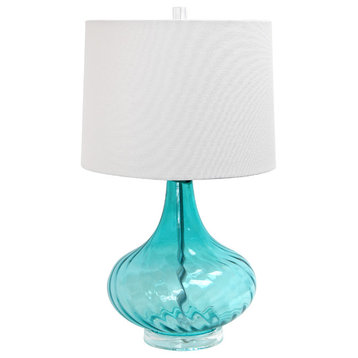 Elegant Designs Glass Table Lamp With Fabric Shade, Light Blue