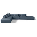 Meridian Furniture - Cube Upholstered Modular Sectional, Navy, 6-Piece: 3 Armless Chair, 1 Corner Chair, 2 Ottoman, Vegan Leather - Elevate your space with the luxurious Cube Vegan Leather Modular Sectional. This modular sectional exudes modern elegance, charm, and comfort making it a perfect addition to any contemporary living space. Its clean lines and cube shape are reminiscent of minimalist design, while the plush navy vegan leather upholstery adds a touch of luxury and sophistication. The chair's versatile construction and geometric aesthetic seamlessly integrate into various design styles, from sleek living rooms to chic home offices, embodying the essence of modern design and creating a sense of order and tranquility in your space.