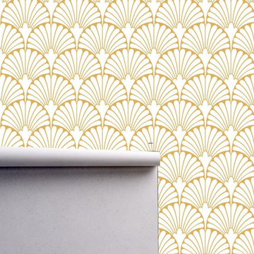 Geometric Art Deco White Gold Wallpaper