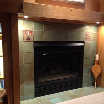 Craftsman fireplace, using 6" green field tile &accent tile