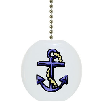 Blue Anchor Nautical Solid Ceramic Fan Pull