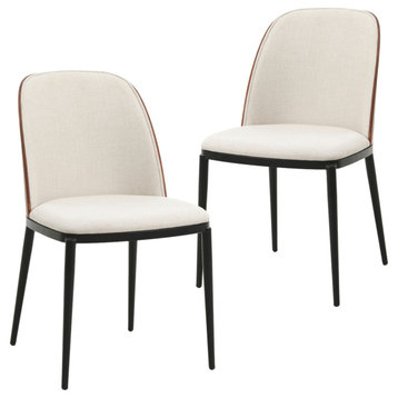 LeisureMod Tule Mid-Century Modern Dining Side Chair Set of 2, Walnut/Beige