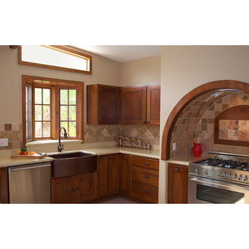 Curved Apron Front Kitchen Copper Sink Undermount Single Basin, Without Matching