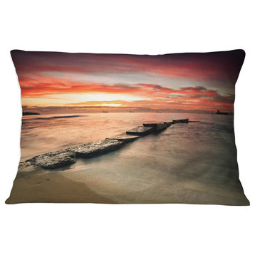 Wonderful Sunrise on Black Ocean Beach Photo Throw Pillow, 12"x20"