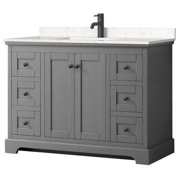 Avery 48" Single Vanity, Dark Gray, Carrara Cultured Marble Top, Black Trim