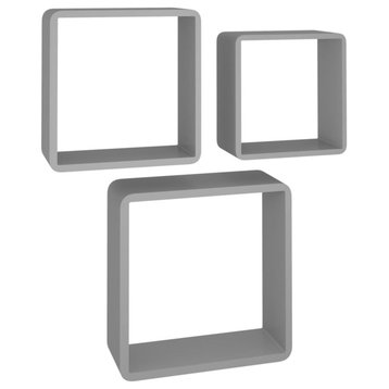 vidaXL Wall Cube Shelves 3-Piece Gray MDF