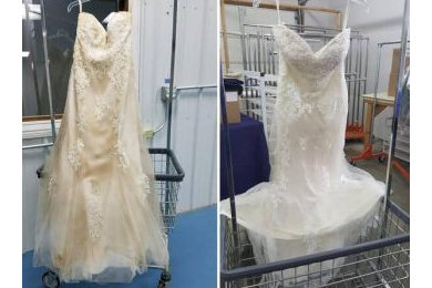 Contents Cleaning: Before and After Restoration of a Wedding Dress from Smoke Da