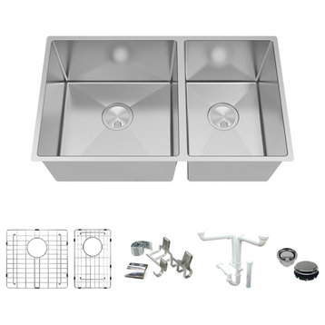 Transolid Diamond 31.5"x18.5" Double Bowl Undermount Sink Kit in Stainless Steel