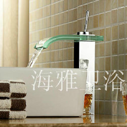 Glass Waterfall Bathroom Sink Faucet (Glass Spout)--H31095 - Bathroom Sink Faucets