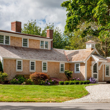 Shingled Extended Cottage Exterior & Shell Driveway - Cranberry Cottage -Custom