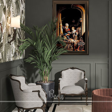 Corner Seating with Artful Accent Wall