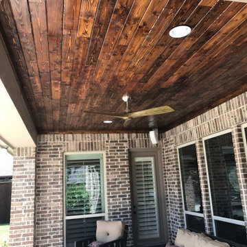 Patio Ceiling clad in tongue and grove shiplap smooth cedar